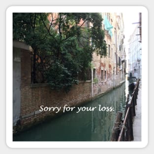 Sorry for your loss, sympathy card, canal in Venice, Italy Sticker